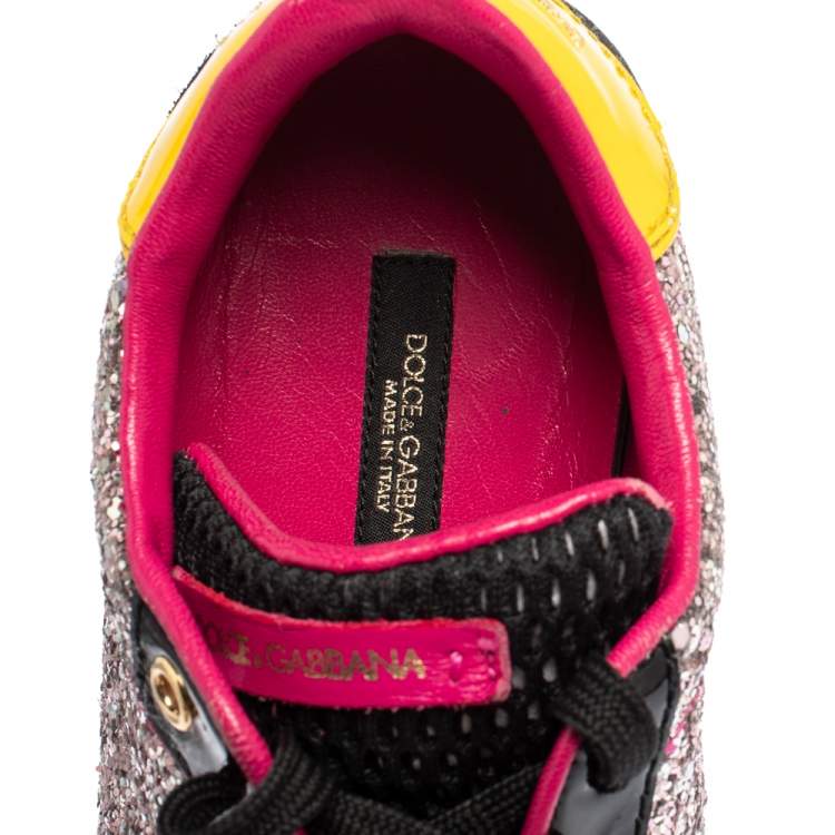 Pre Owned Dolce & Gabbana Multicolor Suede, Coarse Glitter And Patent Low Top Sneakers Size 35