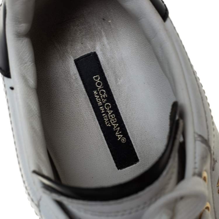 مملوكة مسبقًا Dolce & Gabbana White/Black Leather Portofino Pearl Embellished Low Top Sneakers Size 37