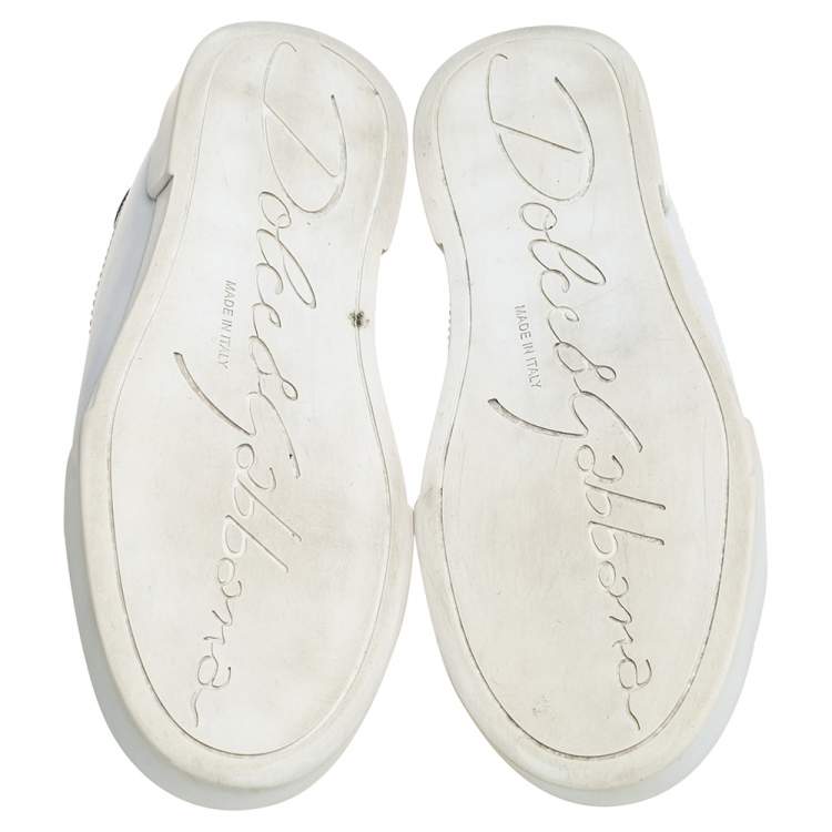 مملوكة مسبقًا Dolce & Gabbana White/Black Leather Portofino Pearl Embellished Low Top Sneakers Size 37