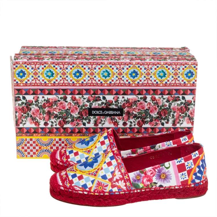 Pre Owned Dolce & Gabbana Multicolor Floral Printed Leather Espadrille Flats Size 36
