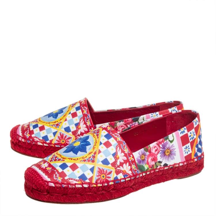 Pre Owned Dolce & Gabbana Multicolor Floral Printed Leather Espadrille Flats Size 36