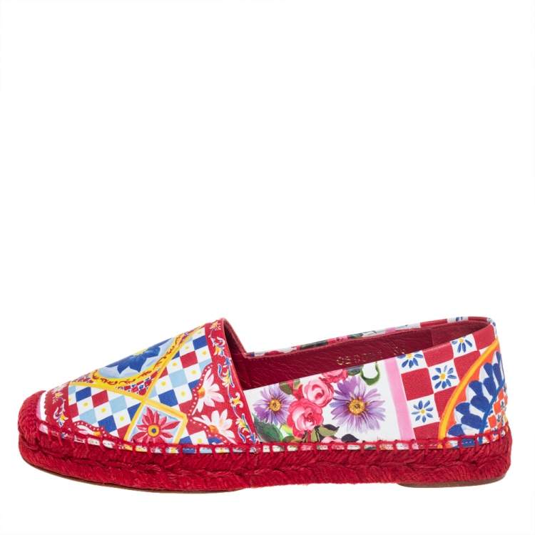 Pre Owned Dolce & Gabbana Multicolor Floral Printed Leather Espadrille Flats Size 36