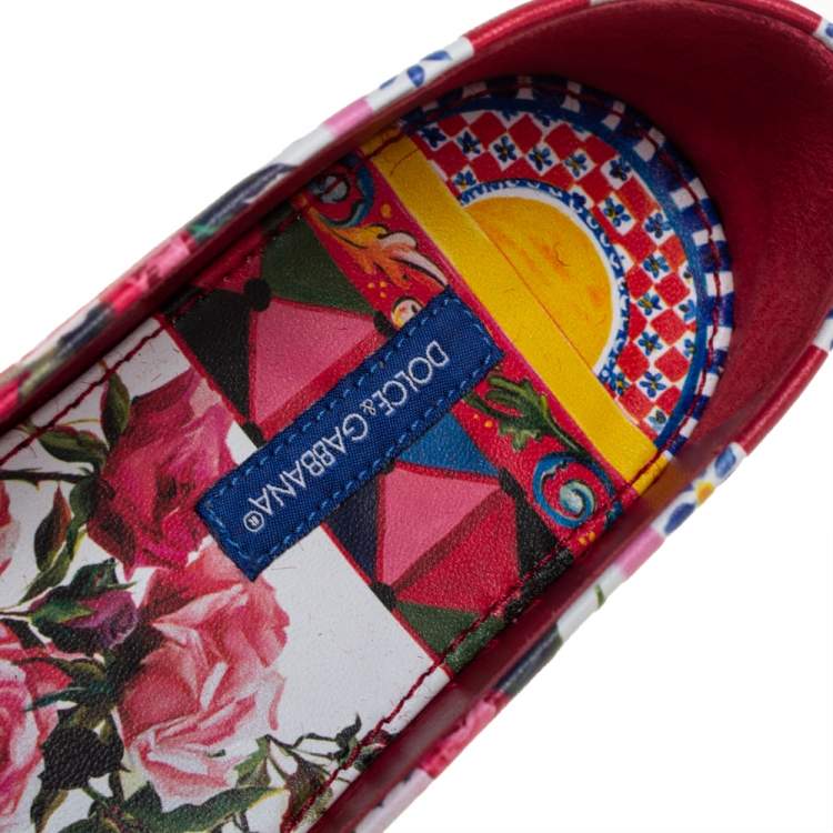 Pre Owned Dolce & Gabbana Multicolor Floral Printed Leather Espadrille Flats Size 36