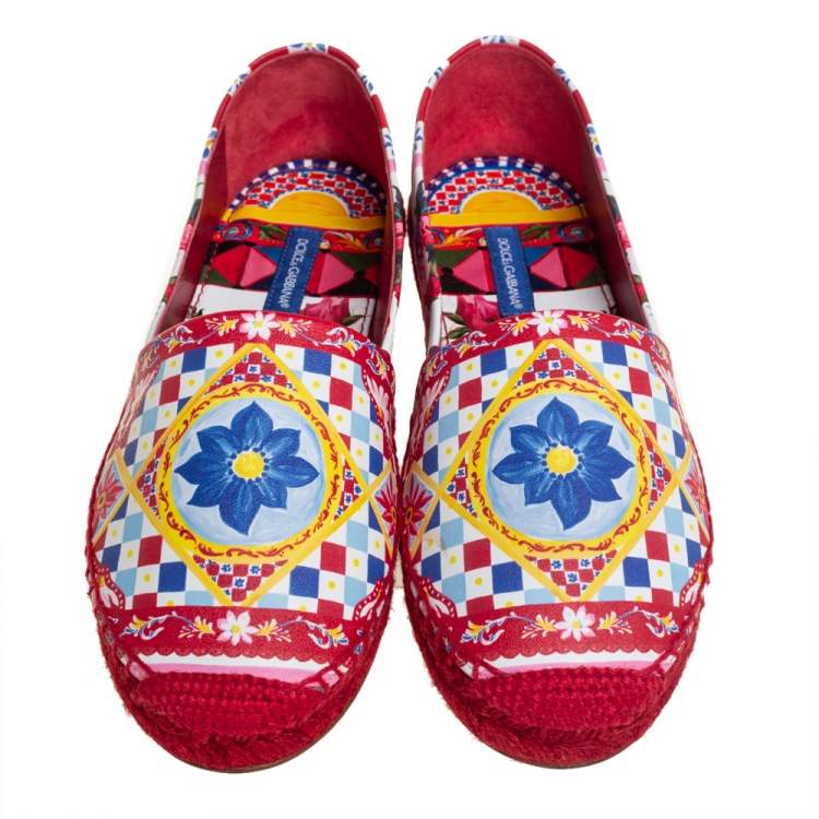 Pre Owned Dolce & Gabbana Multicolor Floral Printed Leather Espadrille Flats Size 36