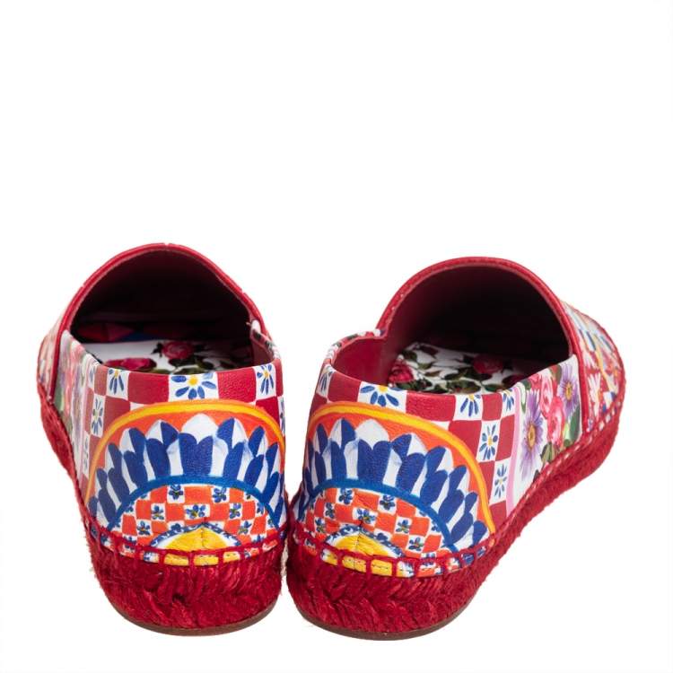 Pre Owned Dolce & Gabbana Multicolor Floral Printed Leather Espadrille Flats Size 36