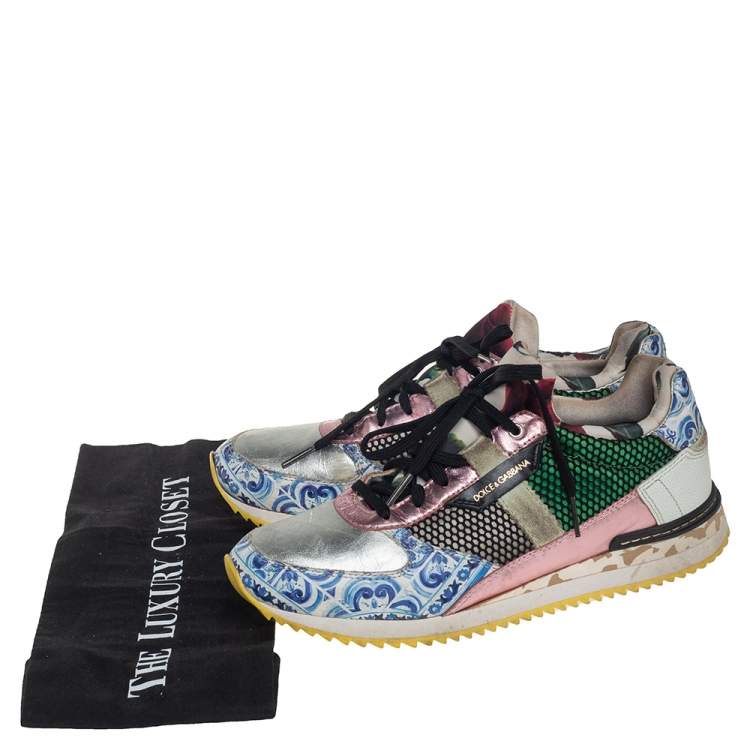 مملوكة مسبقًا Dolce & Gabbana Multicolor Leather and Mesh Low Top Sneakers Size 38