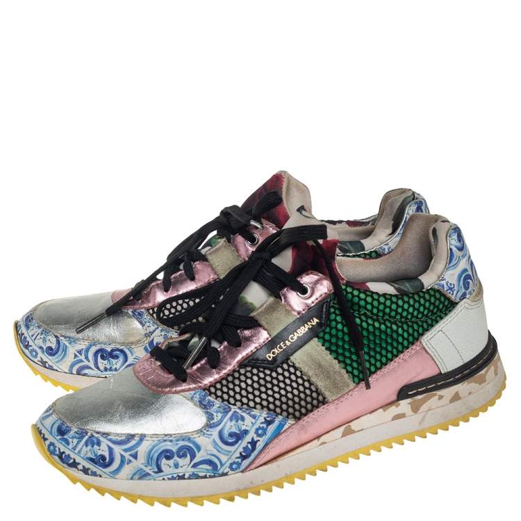 مملوكة مسبقًا Dolce & Gabbana Multicolor Leather and Mesh Low Top Sneakers Size 38
