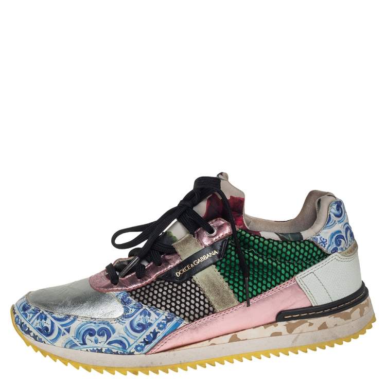 مملوكة مسبقًا Dolce & Gabbana Multicolor Leather and Mesh Low Top Sneakers Size 38