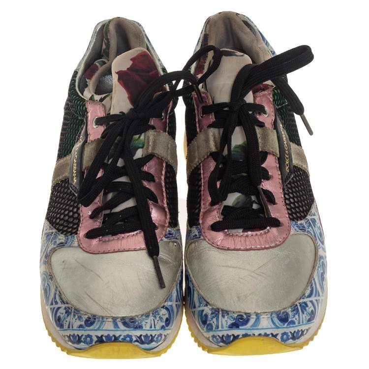 مملوكة مسبقًا Dolce & Gabbana Multicolor Leather and Mesh Low Top Sneakers Size 38