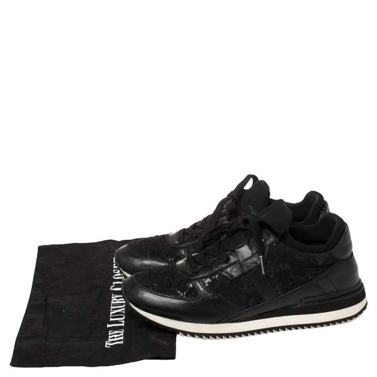 Pre Owned Dolce & Gabbana Black Lace And Leather Low Top Sneakers Size 38.5