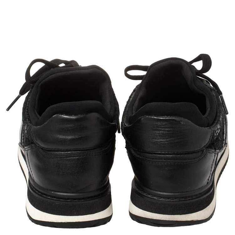Pre Owned Dolce & Gabbana Black Lace And Leather Low Top Sneakers Size 38.5