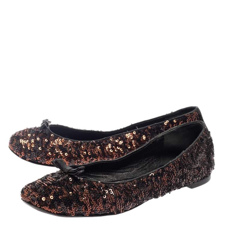 Pre Owned Dolce & Gabbana Black/Brown Sequin Flats Size 39