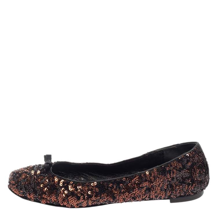 Pre Owned Dolce & Gabbana Black/Brown Sequin Flats Size 39