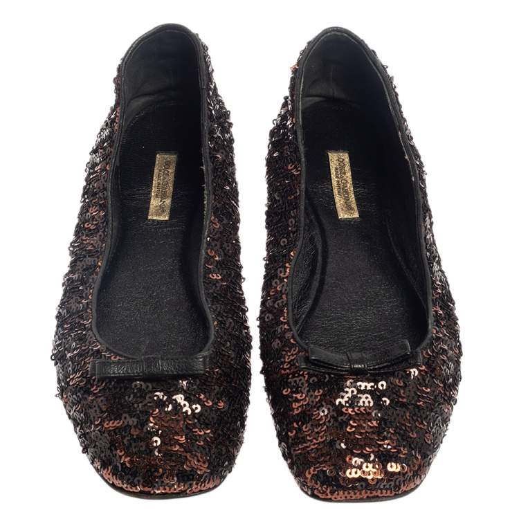 Pre Owned Dolce & Gabbana Black/Brown Sequin Flats Size 39