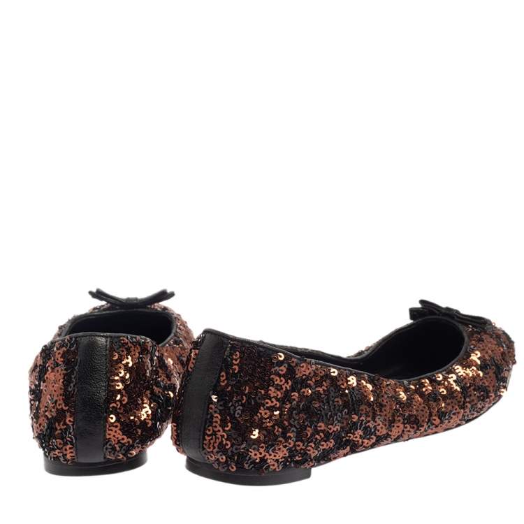 Pre Owned Dolce & Gabbana Black/Brown Sequin Flats Size 39