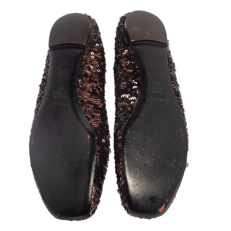 Pre Owned Dolce & Gabbana Black/Brown Sequin Flats Size 39