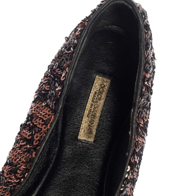 Pre Owned Dolce & Gabbana Black/Brown Sequin Flats Size 39