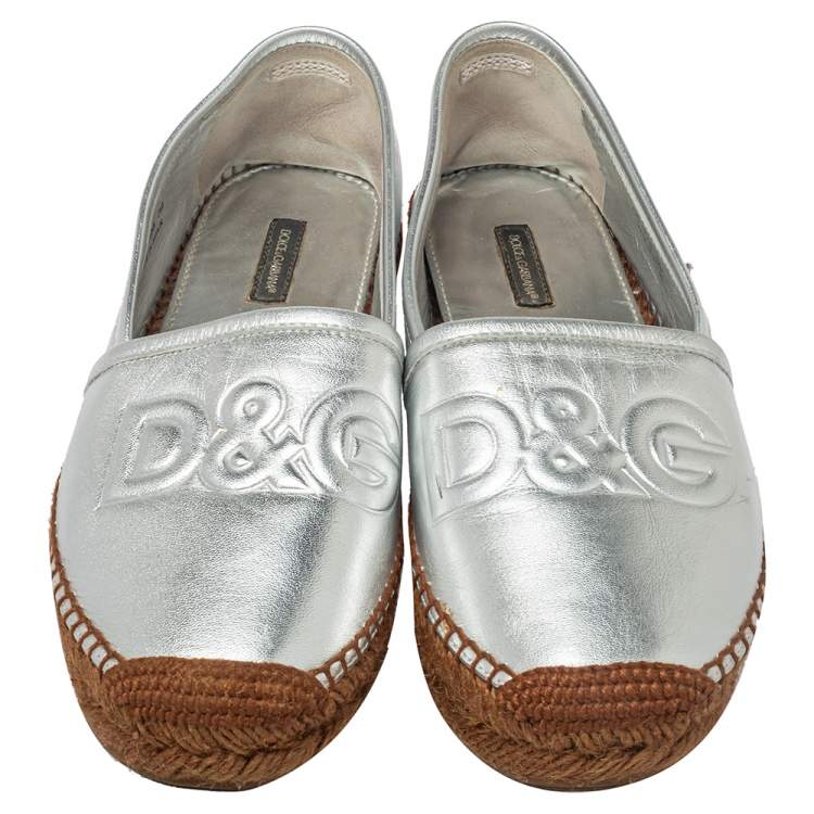 Pre Owned Dolce & Gabbana Brown/Silver Leather Espadrille Flats Size 39