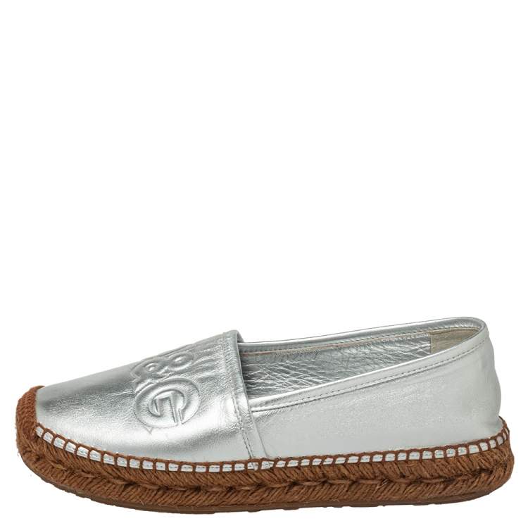 Pre Owned Dolce & Gabbana Brown/Silver Leather Espadrille Flats Size 39