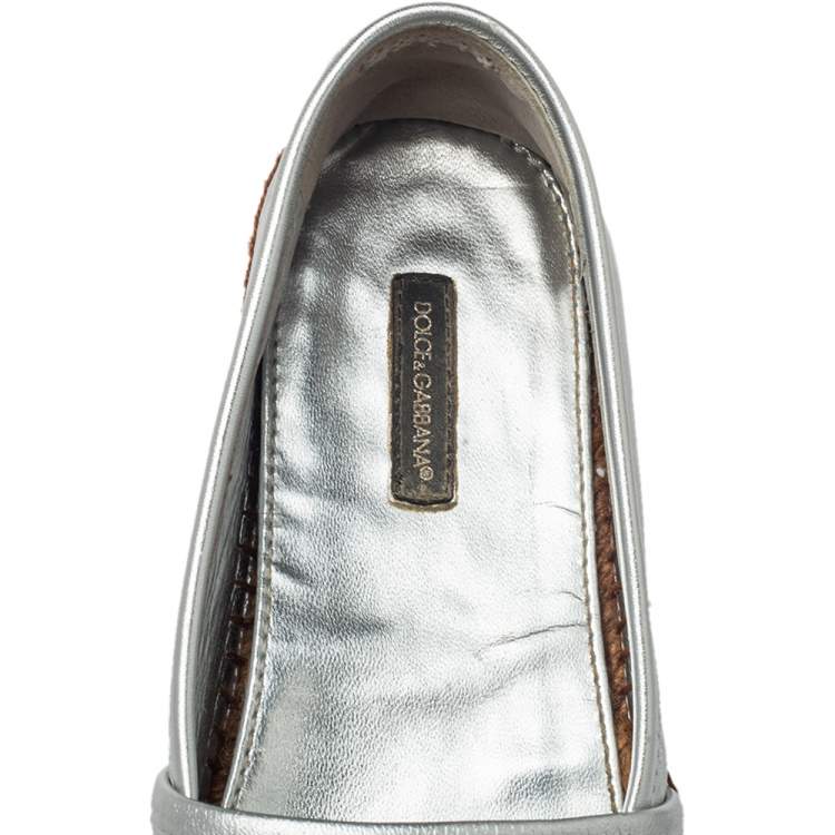 Pre Owned Dolce & Gabbana Brown/Silver Leather Espadrille Flats Size 39