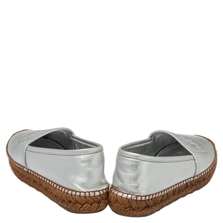 Pre Owned Dolce & Gabbana Brown/Silver Leather Espadrille Flats Size 39