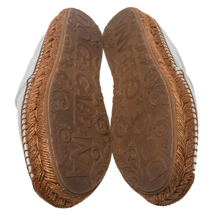 Pre Owned Dolce & Gabbana Brown/Silver Leather Espadrille Flats Size 39