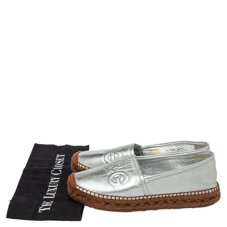 Pre Owned Dolce & Gabbana Brown/Silver Leather Espadrille Flats Size 39