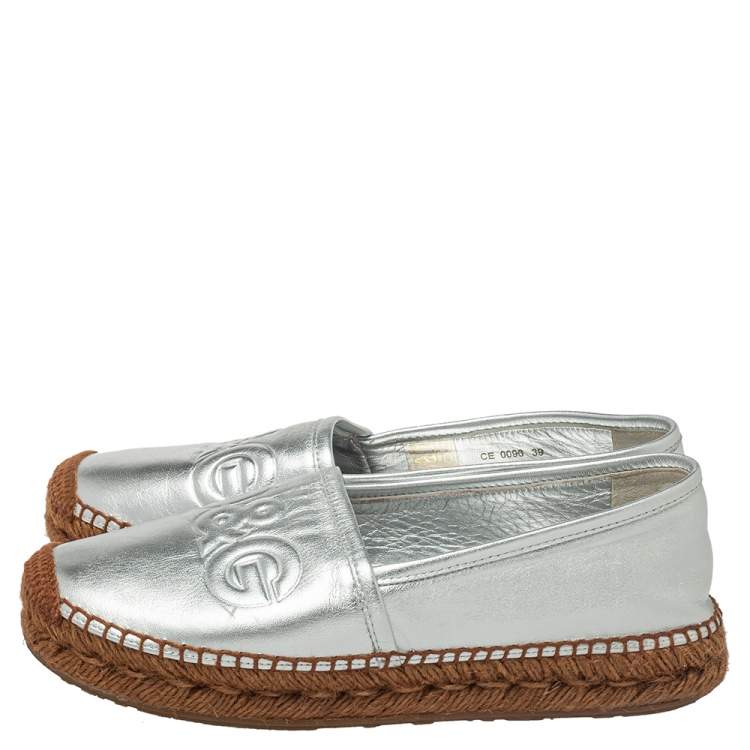 Pre Owned Dolce & Gabbana Brown/Silver Leather Espadrille Flats Size 39