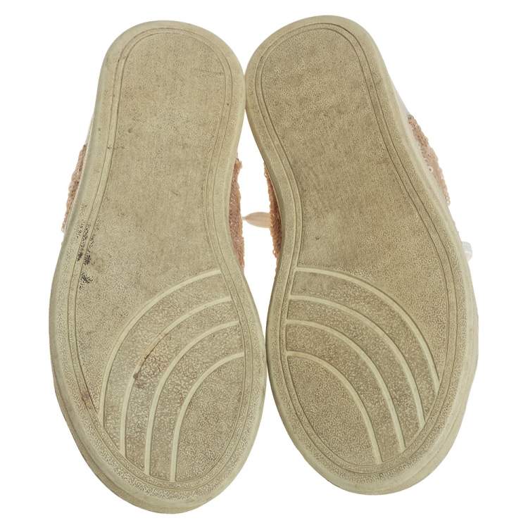 Pre Owned Dolce &Gabbana White/Brown Leather Sequin Embellished Sneakers Size 34