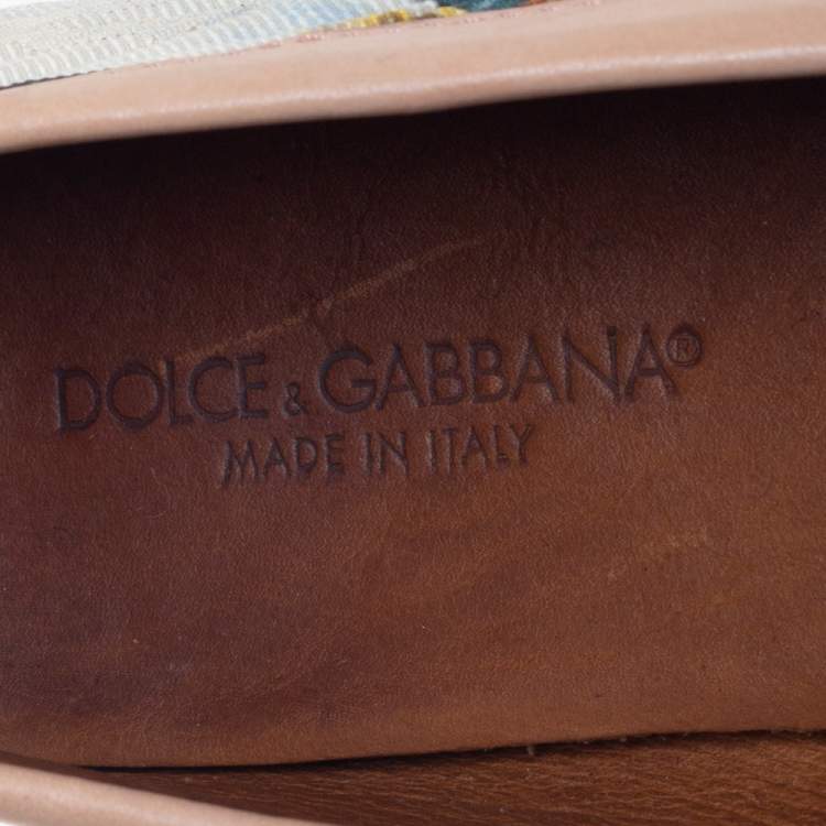 Pre Owned Dolce & Gabbana Multicolor Brocade Fabric And Leather Crystal Embellished Loafers Size 37