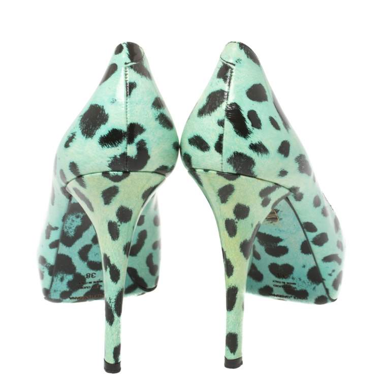 Pre Owned Dolce & Gabbana Blue Animal Print Patent Leather Peep Toe Pumps Size 38