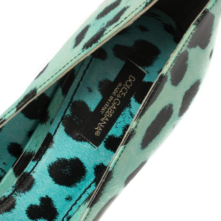 Pre Owned Dolce & Gabbana Blue Animal Print Patent Leather Peep Toe Pumps Size 38