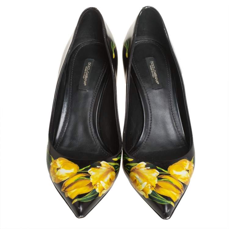 Pre Owned Dolce & Gabbana Black Floral Print Leather Pointed Toe Pumps Size 38