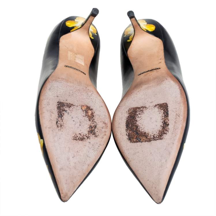 Pre Owned Dolce & Gabbana Black Floral Print Leather Pointed Toe Pumps Size 38
