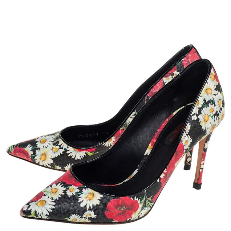 Pre Owned Dolce & Gabbana Multicolor Floral Saffiano Printed Leather Pointed Toe Pumps Size 38