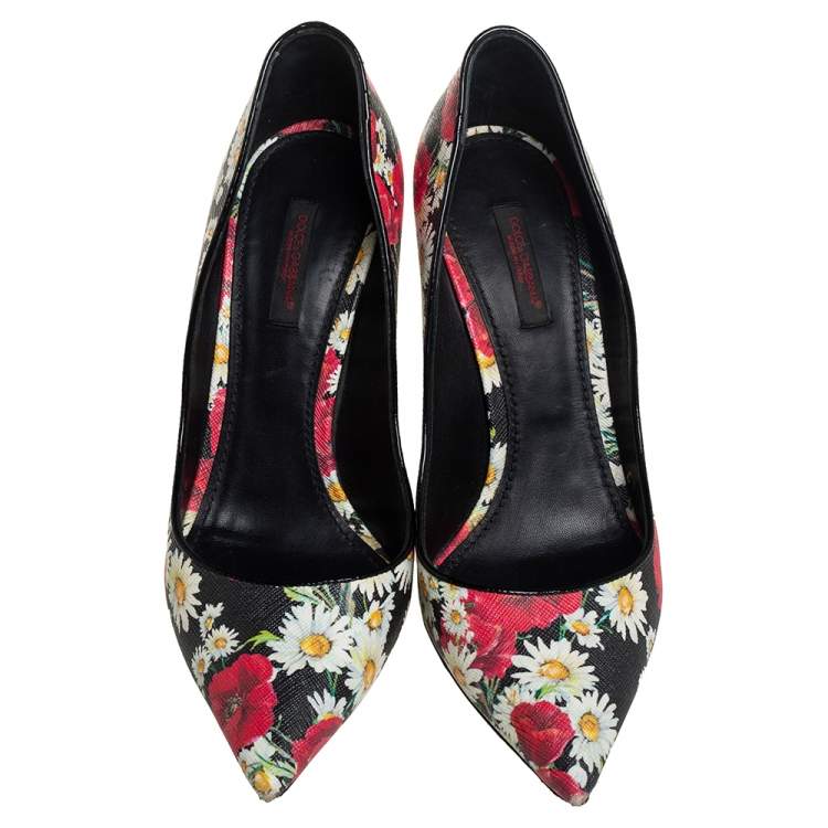 Pre Owned Dolce & Gabbana Multicolor Floral Saffiano Printed Leather Pointed Toe Pumps Size 38