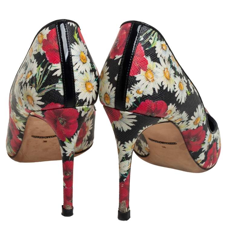 Pre Owned Dolce & Gabbana Multicolor Floral Saffiano Printed Leather Pointed Toe Pumps Size 38