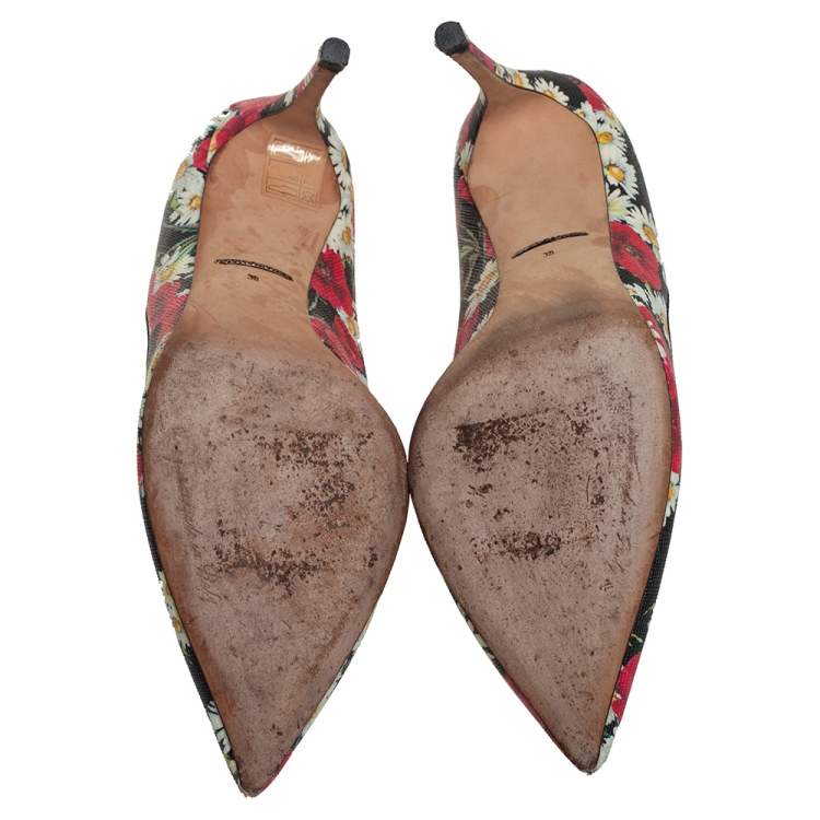 Pre Owned Dolce & Gabbana Multicolor Floral Saffiano Printed Leather Pointed Toe Pumps Size 38