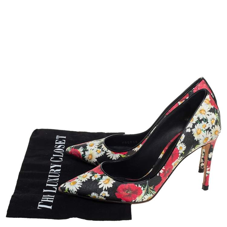 Pre Owned Dolce & Gabbana Multicolor Floral Saffiano Printed Leather Pointed Toe Pumps Size 38