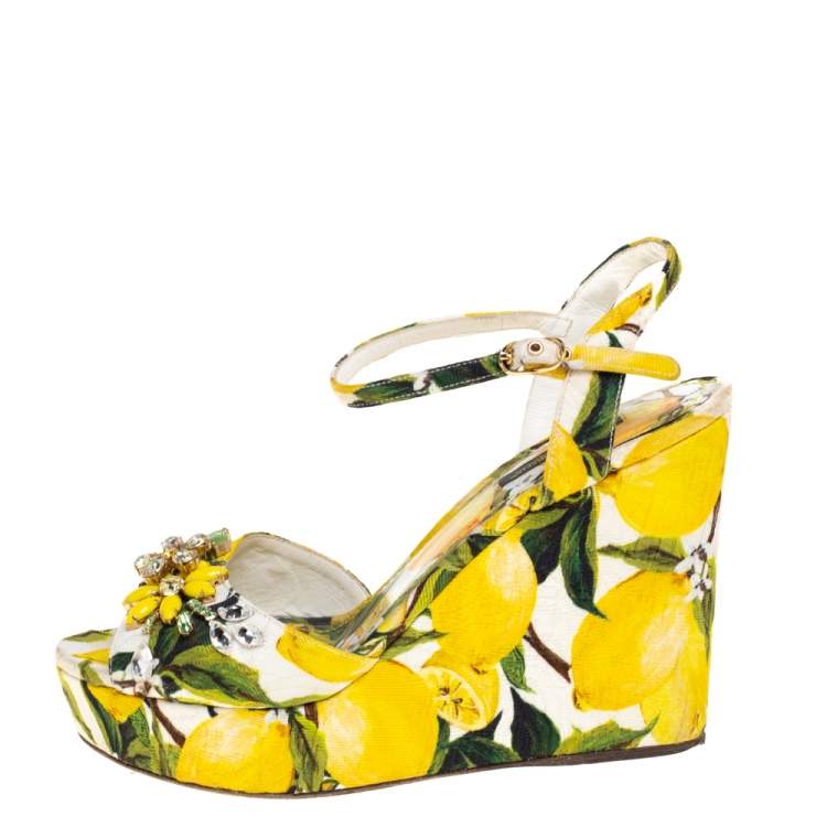 Dolce & Gabbana Multicolor Lemon Print Fabric Wedge Platform Ankle Strap  Sandals Size 38 Dolce & Gabbana | TLC