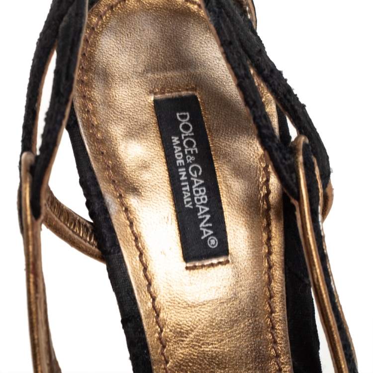 Pre Owned Dolce & Gabbana Black Lace Bow Slingback  Sandals Size 37.5