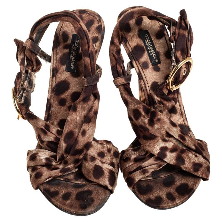 Pre Owned Dolce & Gabbana Brown Leopard Print Fabric Sandals Size 38