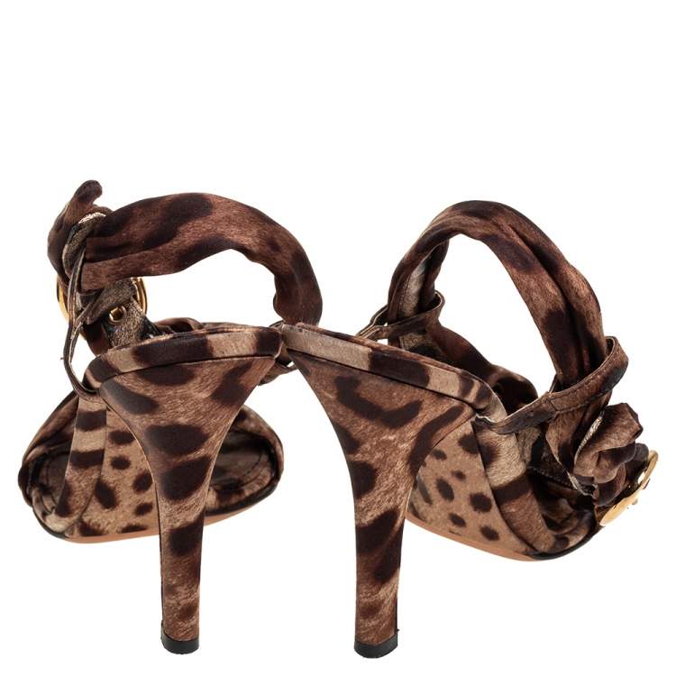 Pre Owned Dolce & Gabbana Brown Leopard Print Fabric Sandals Size 38
