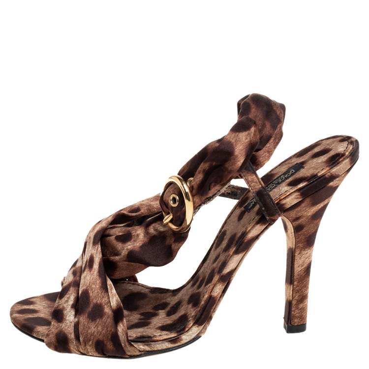 Pre Owned Dolce & Gabbana Brown Leopard Print Fabric Sandals Size 38