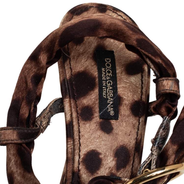 Pre Owned Dolce & Gabbana Brown Leopard Print Fabric Sandals Size 38