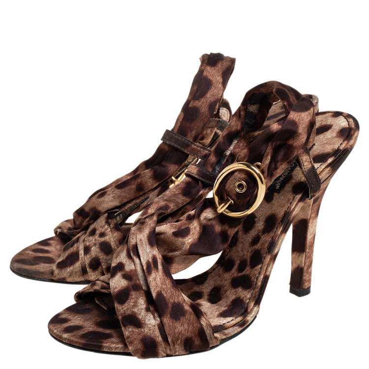 Pre Owned Dolce & Gabbana Brown Leopard Print Fabric Sandals Size 38