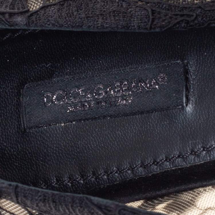 Pre Owned Dolce and Gabbana Black Lace Crystal Embellished Taormina Ballet Flats Size 37.5