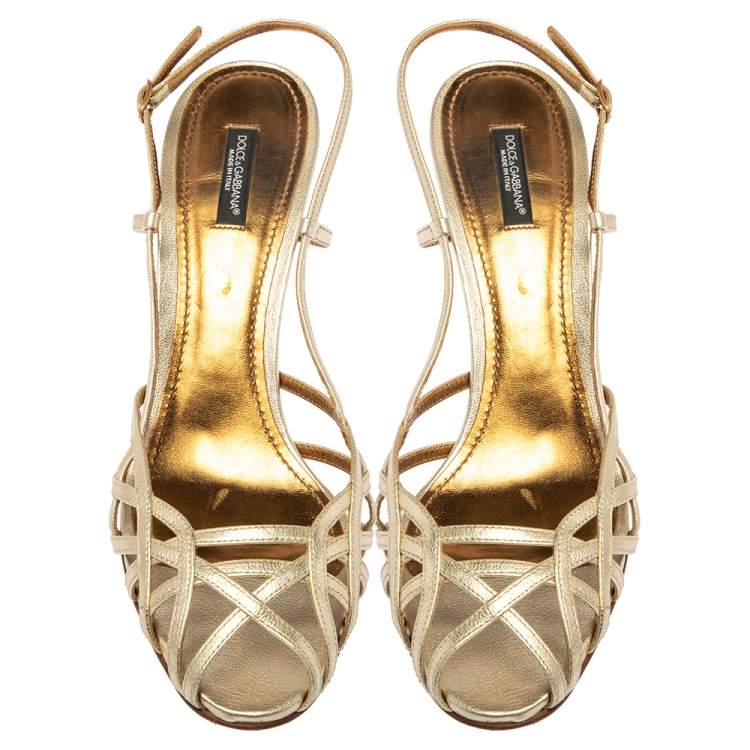 Pre Owned Dolce & Gabbana Metallic Gold Leather Slingback Sandals Size 41