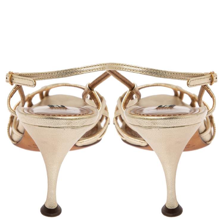 Pre Owned Dolce & Gabbana Metallic Gold Leather Slingback Sandals Size 41