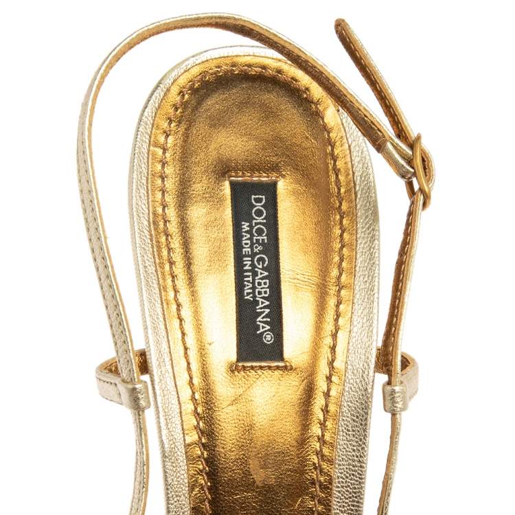 Pre Owned Dolce & Gabbana Metallic Gold Leather Slingback Sandals Size 41